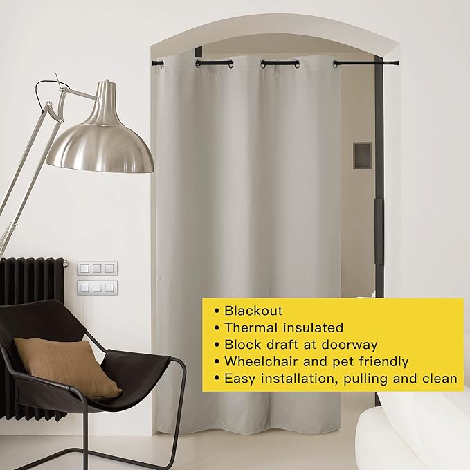 NICETOWN Natural Door Curtain for Doorway Privacy, Curtains 84 Inch Length, Room Divider Curtain Cover, Blackout Temporary Insulated Closet Curtain for Bedroom Closet (1 Panel, 5ft Wide) - Image 8