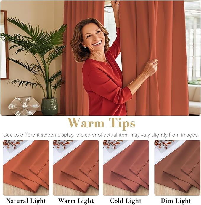 H.VERSAILTEX Blackout Curtains Thermal Insulated Window Treatment Panels Room Darkening Blackout Drapes for Living Room Back Tab/Rod Pocket Bedroom Draperies, 52 x 45 Inch, Orange, 2 Panels - Image 6