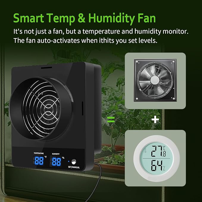 4-Inch Grow Tent Inline Duct Fan, Automatic Temperature & Humidity Sensing Control, Ventilation System for Grow Tents, Greenhouses - Image 6