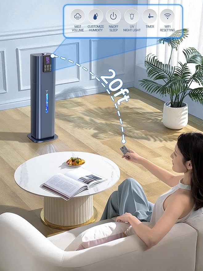 8L Smart Humidifiers for Bedroom Large Room, 2.1Gal Cool Mist Top Fill Diffuser Ambient Light, App & Remote Control, 3 Mist Modes, Quiet Humidifier for Home Office Plant (Blue) - Image 6
