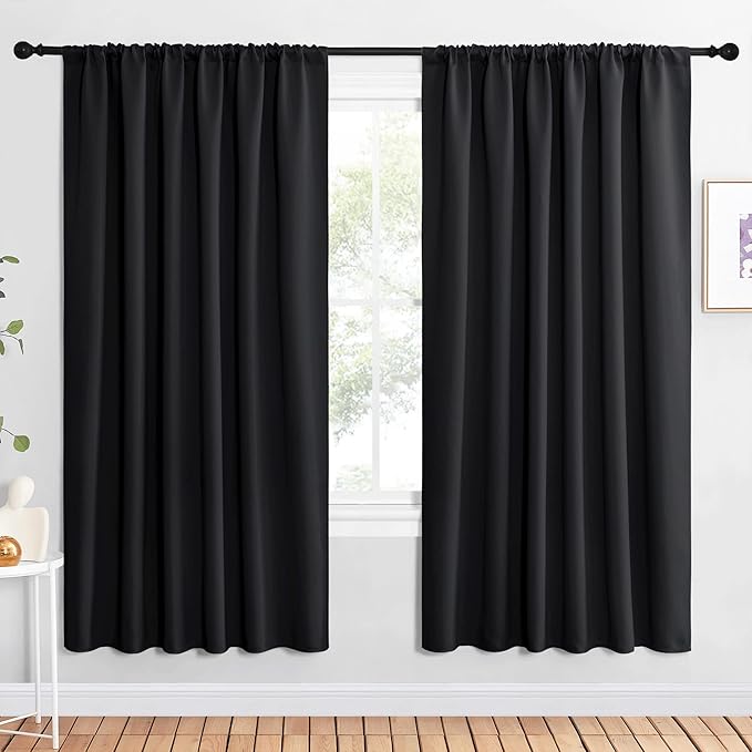 NICETOWN Black Blackout Curtain Blinds - Solid Thermal Insulated Window Treatment Blackout Drapes for Bedroom (2 Panels, 62 inches Wide by 72 inches Long) by NICETOWN