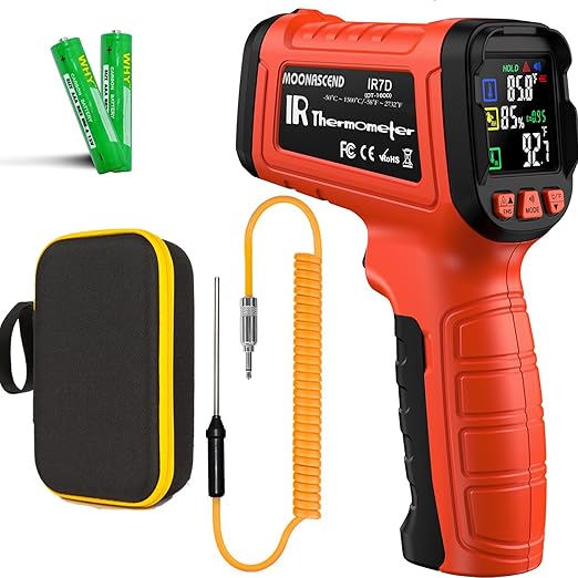 -58°F to 2732°F Infrared Thermometer Temperature Gun, 50:1 Laser Thermometer Gun for Oven, HVAC, Humidity Measurement Wood, Wall, IR Temp Gun for Engine, Forging, Industrial & Home by MOONASCEND