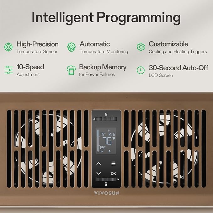 VIVOSUN Quiet Register Booster Fan for "  " Holes, Cooling Heating Vent Fan with 10-Speeds App Control &Adjustable Wind Direction, Thermostat Control for Bedroom, Bathroom &Attic, Brown - Image 6