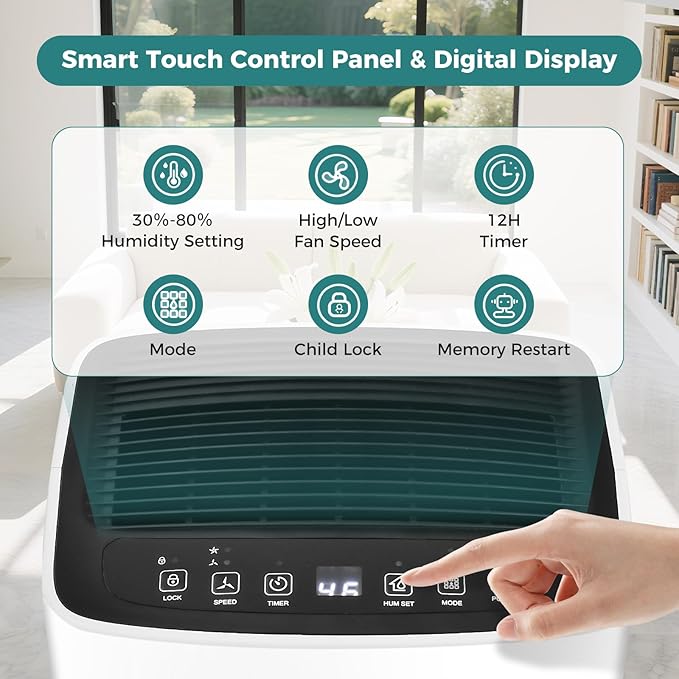 COSTWAY Dehumidifier for Large Room and Basements, Portable 30 Pints Dehumidifier with 3 Modes, 2 Speeds, Low Noise, 24H Timer, Auto or Manual Drainage - Image 6