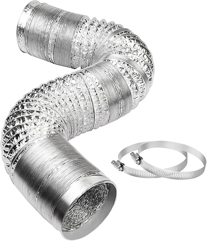YIJUHOU 4 Inch 16FT Dryer Vent Hose, Flexible Aluminum air ducting for Clothes Dryer, Grow Tent, Include 2 Clamps by YIJUHOU