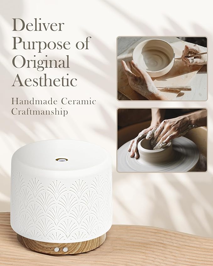 Essential Oil Diffuser, 280ml Ceramic Aromatherapy Diffuser for Large Room, 2.4MHz Ultrasonic Cool Mist Diffuser Oil Machine, Quiet & Intelligent Aroma Diffuser for Home Office SPA Yoga - Image 5