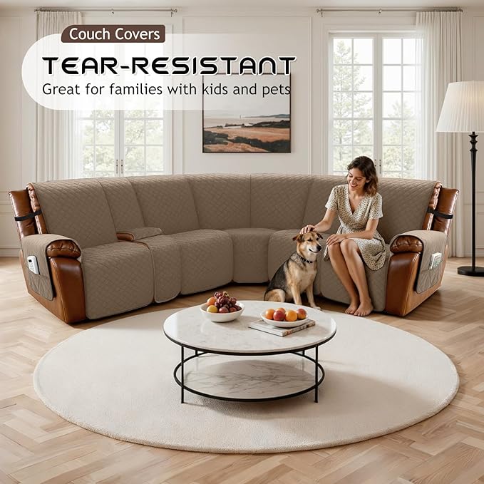 Arfntevss Recliner Sectional Couch Covers for Reclining Sectional L Shape Sofa Cover Non Slip Washable Recliner L Shaped Slipcover Middle Console Protector (1 Console Cover, Light Brown) - Image 5