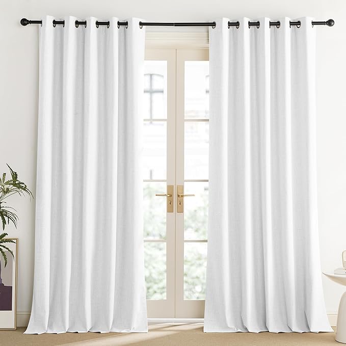 NICETOWN 100% Absolutely Blackout Linen Curtains with Thermal Insulated Liner, Greyish White, 62" Wide, 102" Length Energy Saving Curtains for Living Room 2 Panels Set, Vertical Blinds - Image 2