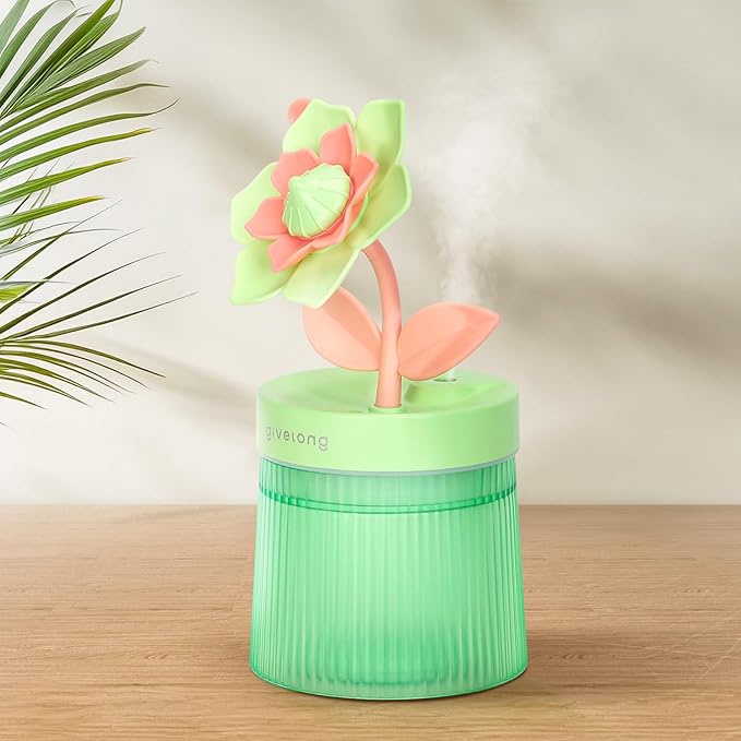 Cute Flower Mini Humidifier, 260ml Gardenia Desktop Humidifiers for Bedroom, Portable Small Cool Mist Humidification for Home, Baby Nursery, Office & Indoor Plants, USB Powered (Green) by Cerrota