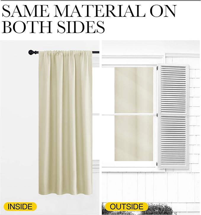 NICETOWN Kitchen Curtains, Short Blackout Curtains & Drapes, Home Decoration Privacy Thermal Insulated Curtains for Unicorn Theam Room (Beige, 34" Wide, 54" Long, 2 PCs) - Image 6