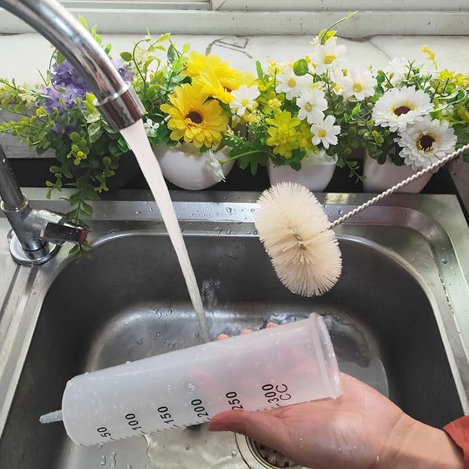 Coralpearl Bottle Brushes Thin Long Handle X 4, Skinny Wire Cleaner Set in Stainless Steel with Natural Boar Bristle at Wool Tip, Bendable Flexible for Cleaning Narrow Neck Bottles, Pipe, Tube, Hose - Image 6