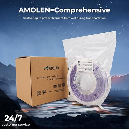 AMOLEN PLA 3D Printer Filament,PLA PrintingFilament Starry Sky Series Pla 1.75mm Bundle, Starry Sky Dark Purple/Green/Blue/Purple Red, 4x200g Pack - Image 6