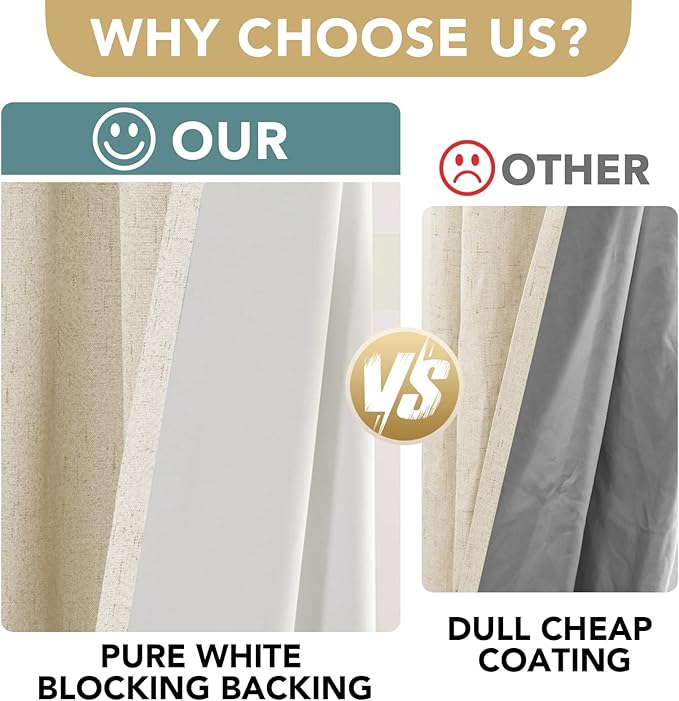 H.VERSAILTEX Linen Blackout Curtains Durable Thick Textured Linen Look 100% Blackout Patio Door Curtain Anti Rust Grommet Extra Wide Sliding Door Curtain Panel, Bleached Sand, W100 x L96 inch - Image 3
