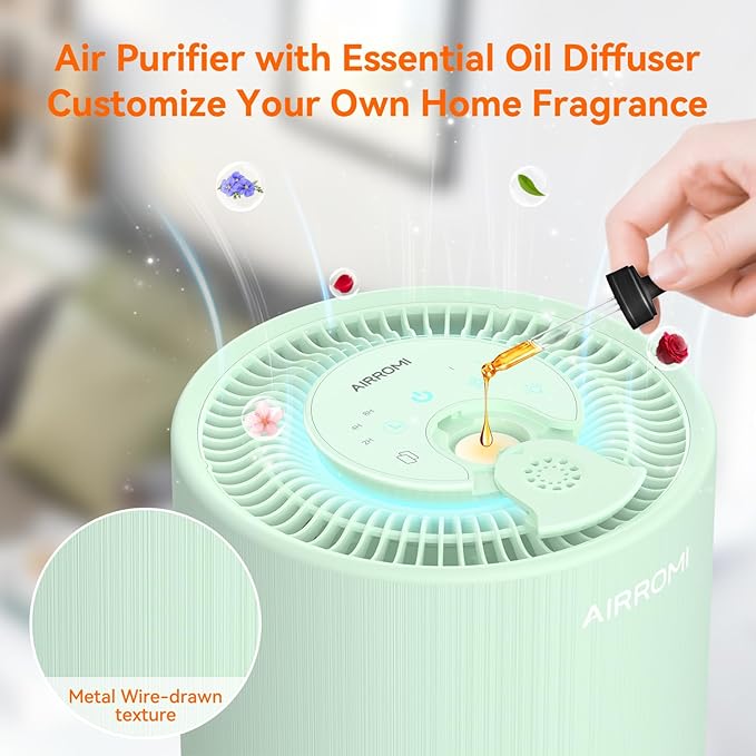 AIRROMI Air Purifier for Bedroom with HEPA 3-in-1 Filter, Pet Air Purifier for Home Cat Pee Smell, Covers Upto 990 Ft², Quiet 360°intake Air Cleaner for pet hair,allergies,Dust,Smoke A2001 Green - Image 5