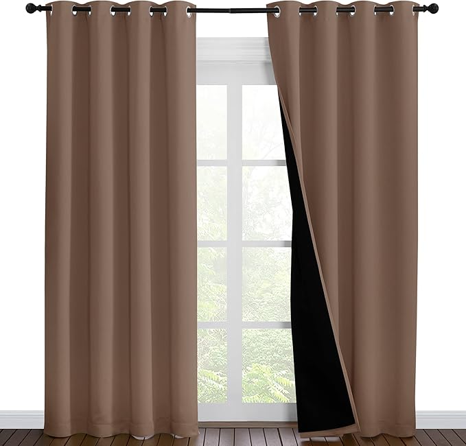 NICETOWN Warm Curtains for Winter, 100% Blackout Curtains Thermal, Noise Reduction and Privacy Curtains for Patio Door, Black Lined Blackout Drapes with Grommet Top, Cappuccino, 1 Pair, W55 x L86 by NICETOWN