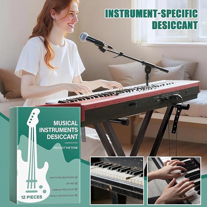 Guitar Desiccant 12 Pieces - Musical Instrument Dry Packs | Moisture Absorbers with Silica Gel Material with Safe Design for Piano Violin Bass Ukulele Storage Protection - Image 4