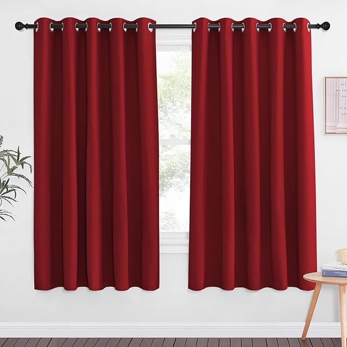 NICETOWN 66 Inch Long Blackout Curtains for Bedroom Living Room, Thermal Insulated Room Darkening Curtains, Light Blocking Blackout Drapes for Bedroom, 66" W x 66" L, 1 Panel, Burgundy Red by NICETOWN