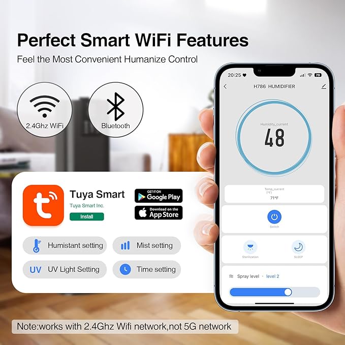 Smart Humidifiers Large Room Bedroom Home, 2.11Gal(8L) Quiet Top Fill Cool Mist Humidifier, Smart App & Remote Control, 3 Speed Humidifier with 360° Nozzle, Humidity Setting for Baby Office - Image 4