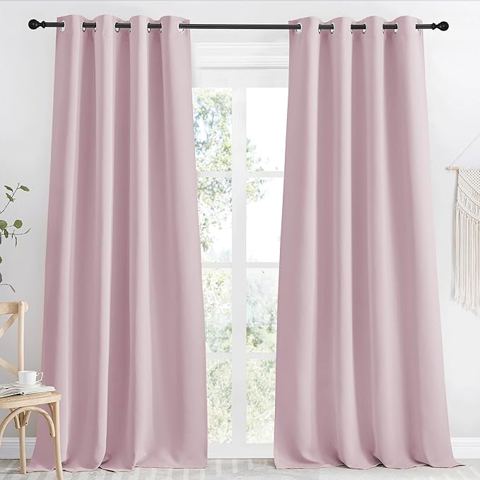 NICETOWN Kitchen Blackout Window Curtain Panel, Baby Pink, 1 Panel, 55 by 90 inches Long, Home Fashion Thermal Insulated Solid Grommet Room Darkening Drape for Apartment by NICETOWN