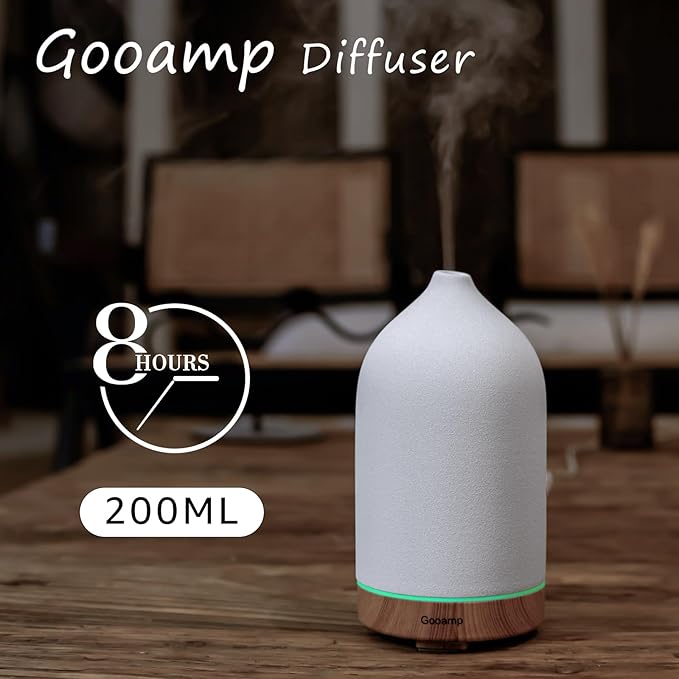 200ML Ceramic Essential Oil Diffuser (Set of 2) - Ultrasonic Aromatherapy & Humidifier with 7-Color LED Lights, Auto Shut-Off, Wood Grain Base, 1H/3H/6H Timer | Scent for Home, Office, Yoga - Image 3