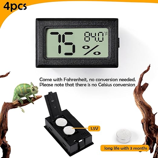 4 PCS Rectangle Reptile Thermometer and Humidity Gauge for Bearded Dragon Accessories, Reptile Tank Accessories for Jumping Spider, Leopard Gecko, Hermit Crab, Gecko, Ball Python, Lizard - Image 5