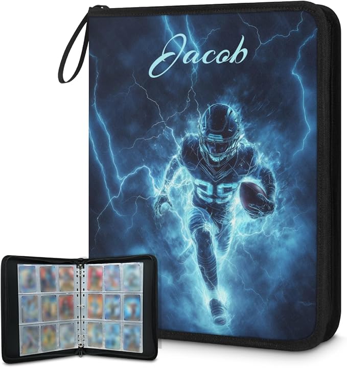 Custom Name 9 Pockets Football Card Binder, Personalized Rugby Trading Card Holder Collector Album with 50 Sleeves for TCG, MTG, Sports Cards by Joyousleap
