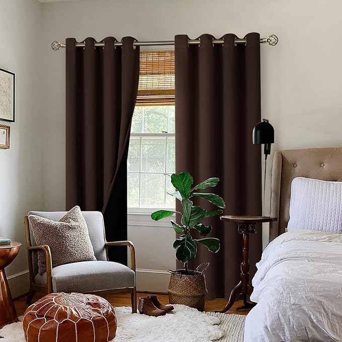 BGment Thermal Insulated 100% Blackout Curtains for Bedroom with Black Liner, Double Layer Full Room Darkening Noise Reducing Grommet Curtain (52 x 90 Inch, Brown, 2 Panels) - Image 2