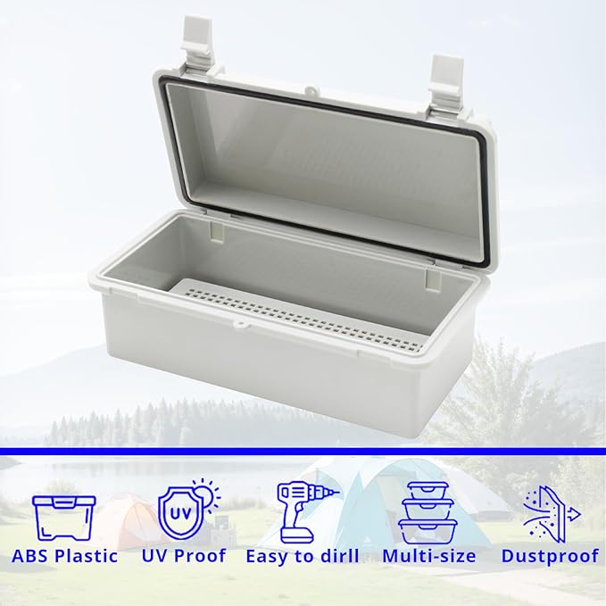 MAKERELE Small Electrical Junction Box With Cover Waterproof Outdoor Hinged Plastic Clip 7.9"3.9"2.8" (20010070mm) Outdoor Watertight DIY Electronics Enclosure with Wall Bracket and 2 NPT 1/4” Glands - Image 6