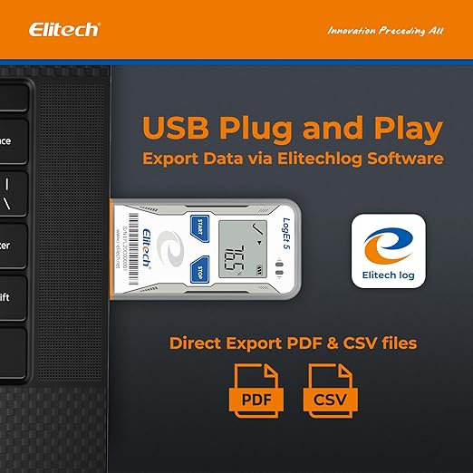 Elitech USB Digital Temperature Data Logger with External Probe Reusable Recorder with Shadow Data 32000 Points, Auto PDF/CSV Report, for Windows/MacOS, Refrigerator Thermometer LogEt5TE, Blue - Image 5