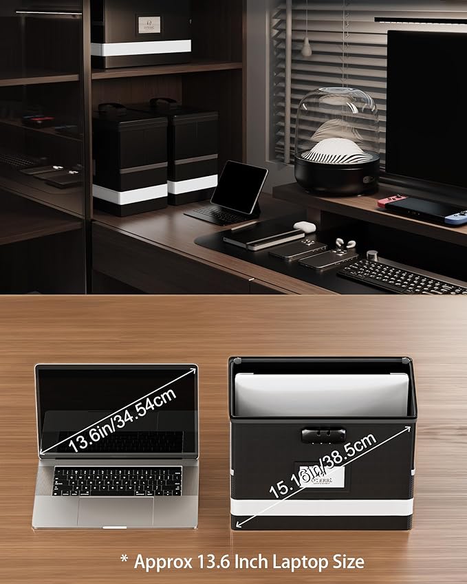 Oterri 2 Pack Fireproof Document Box With Lock, Portable File Safe Box Fireproof Waterproof For Letter Files, Collapsible Fireproof File Box With Handle Black - Image 6