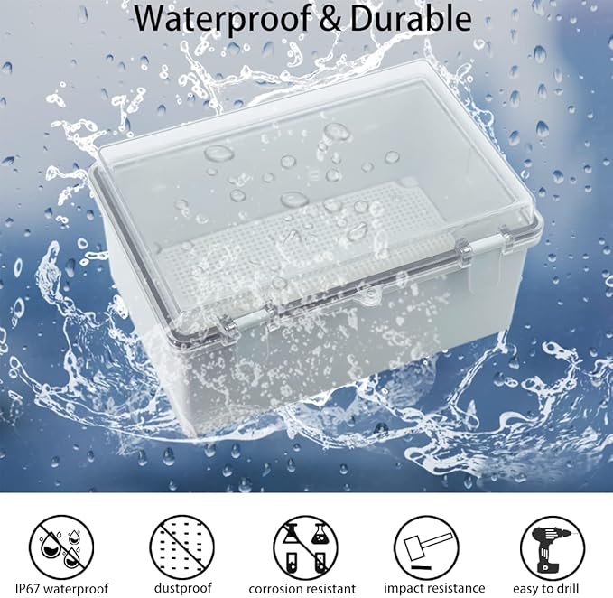 Junction Box, Hinged Clear Cover IP67 Waterproof ABS Project Box with 2 NPT 1/2" Cable Gland, Electrical Box Enclosure with Mounting Plate & Wall Bracket 11.4 x 7.5 x 5.5inch(290x190x140mm) - Image 2