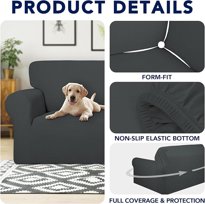 PureFit 100% Dual Waterproof Couch Cover Slipcovers for Couches and Sofas - Stretch Non Slip Fleece Sofa Covers Washable, Leakproof Furniture Protector for Kids, Pets, Dog (Chair, Dark Gray) - Image 4