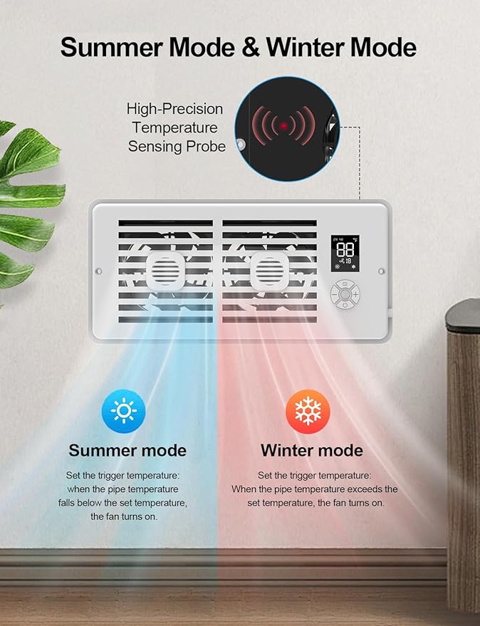 Smart Register Booster Fan with Aromatherapy Function, White - Quiet Vent Fan for Improved Heating & Cooling Efficiency, Adjustable Speeds, Powered Vent Register for 4” × 10” Vents - Image 4