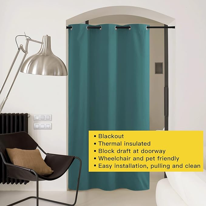 NICETOWN Privacy Room Divider Curtains for Doorway Keep Heat Out Blackout Insulated Closet Door Curtain for Bedroom Sliding Air Conditioner Cover Screen (Sea Teal, 1 Panel, 5ft Wide x 8ft Long) - Image 3