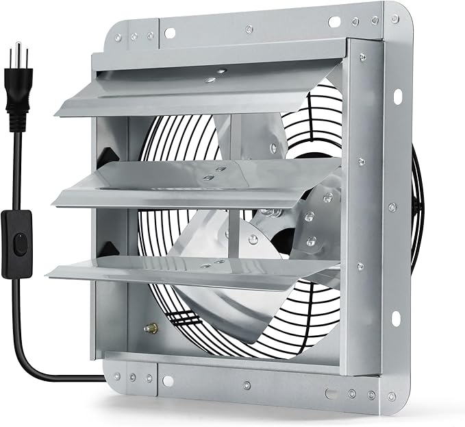 12 Inch Shutter Exhaust Fan, Wall Mount Attic Fan with Power Cord for Greenhouses, Sheds, Garages, Chicken Coops, Barns Ventilation, 970 CFM by Hipoilk