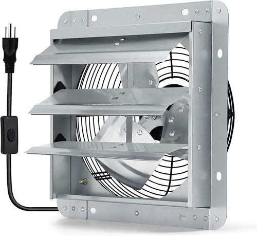 12 Inch Shutter Exhaust Fan, Wall Mount Attic Fan with Power Cord for Greenhouses, Sheds, Garages, Chicken Coops, Barns Ventilation, 970 CFM by Hipoilk