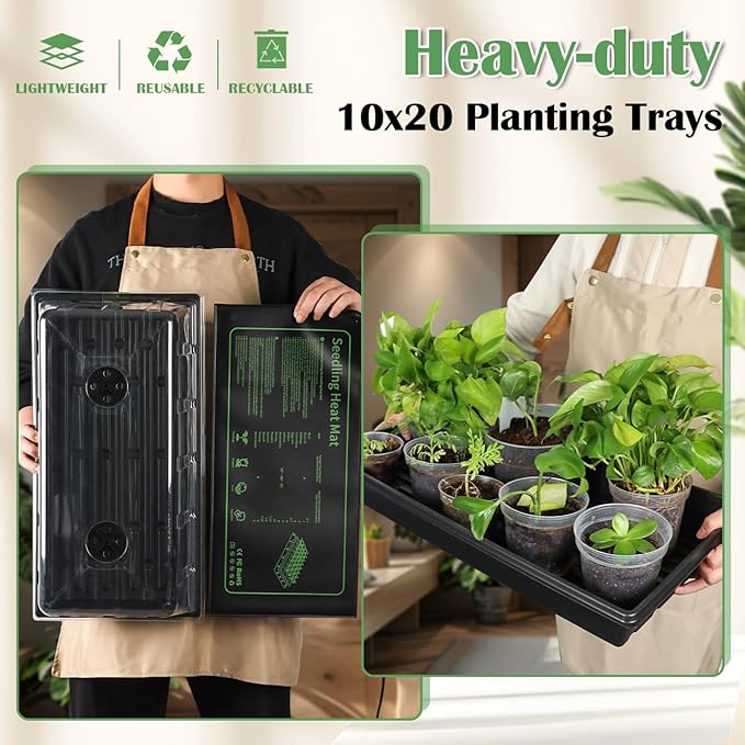 4-Pack 1020 Seed Starter Trays with 7.3'' Humidity Domes & 2-Pack Heat Mats – Heavy-Duty Seedling Trays with Adjustable Domes & Waterproof Heating Mats for Optimal Germination & Cloning Propagation - Image 7