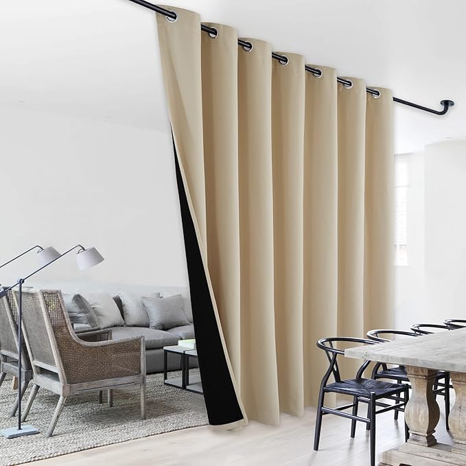 NICETOWN 100% Blackout Thermal Insulated Curtain, Noise Reducing Slider Curtain Panel with Black Lining, Full Light Blocking Patio Door Drapery (1 PC, 100-inch x 95 inches, Light Taupe=Biscotti Beige) - Image 7