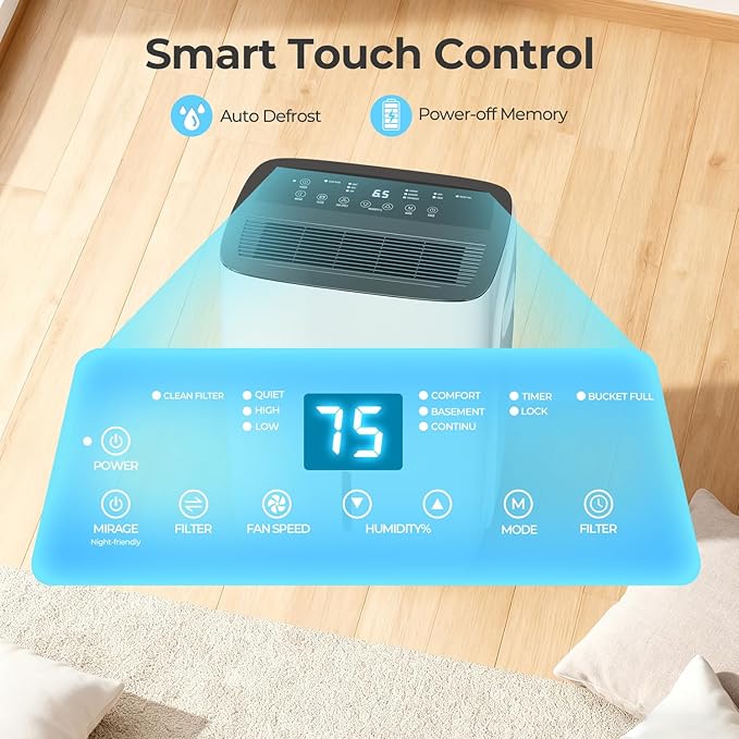 Max 80 Pint Dehumidifiers for Small/Medium Rooms, Bedrooms & Bathrooms & Basement, Custom Humidity Control, 43dB Quiet, 3 Modes, Portable Dehumidifier with Drain Hose & 1.06 Gal Water Tank - Image 6