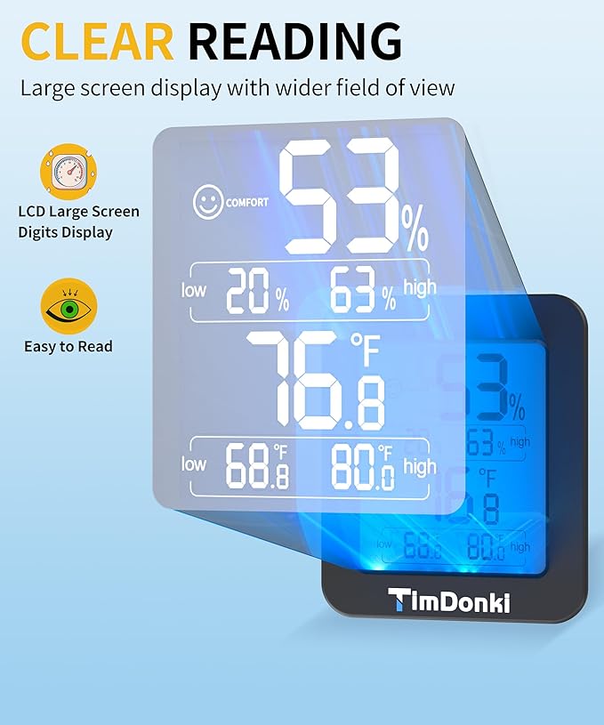 Digital Hygrometer with Max and Min Records 10s Fast Refresh Accurate-Hygrometer Room Thermometer Indoor for Home/Bedroom/Baby Room/Office/Greenhouse/Cellar (Black) - Image 3