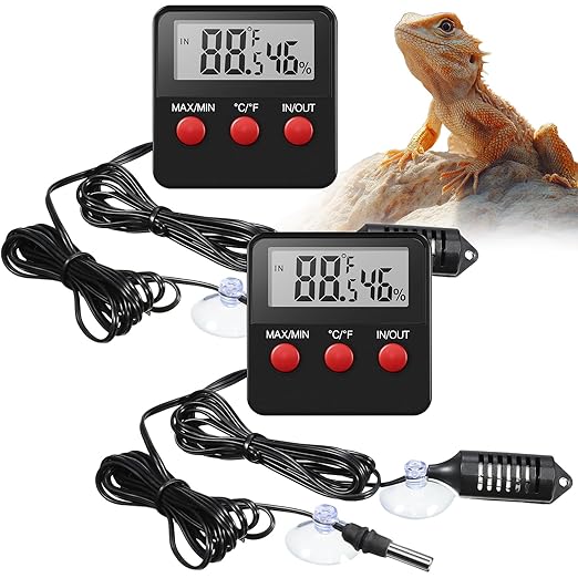 Weewooday 2 Pcs Reptile Thermometer and Humidity Gauge Reptile Terrarium Thermometer Hygrometer with Probes Indoor Outdoor Digital Pet Temperature and Hygrometer Gauge for Pet Keeping by Weewooday