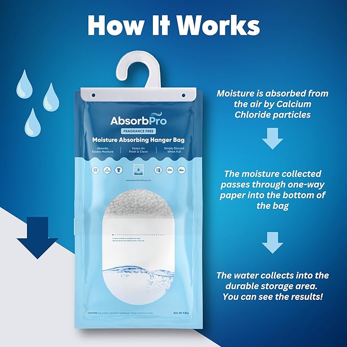 Moisture Absorbing Hanger Bag Fragrance Free - 10-Pack - 9.8 oz Hanging Dehumidifying Packs for Home, Kitchen, Bedroom, Bathroom, Closet, Rooms, Cars - Image 5