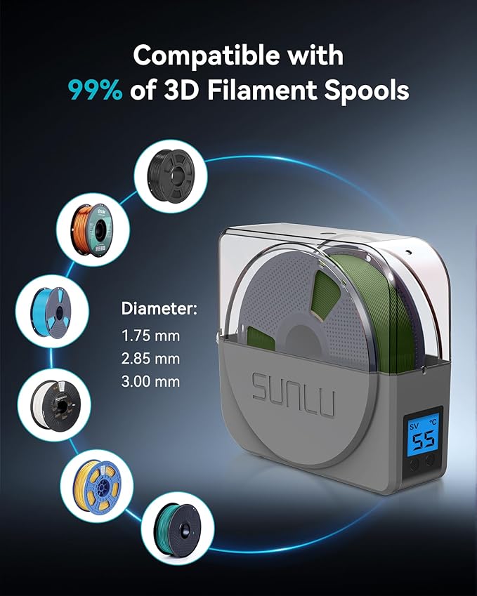 SUNLU Official Filament Dryer S1 Plus, Built-in Circulation Fan, Filament Dryer Box Storage Box for 3D Printer Filament 1.75 2.85 3.00, S1 Plus Grey - Image 5