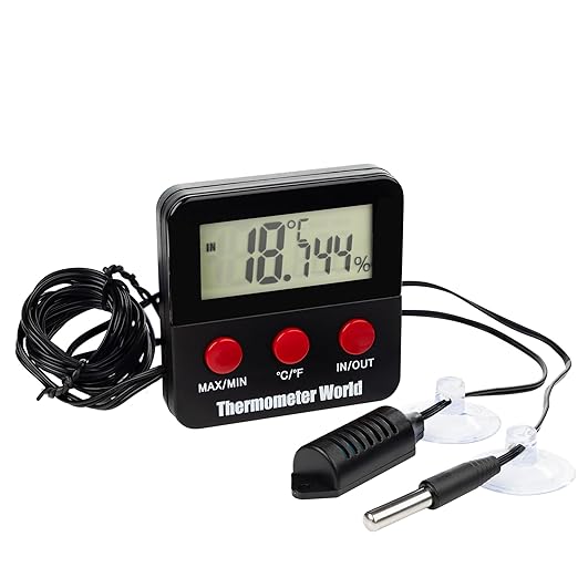 Digital Reptile Thermometer and Humidity Gauge Remote Probes – Terrarium Reptile Hygrometer Thermo Humidor Tank Cage Incubator Brooder Indoor Outdoor by ThermometerWorld
