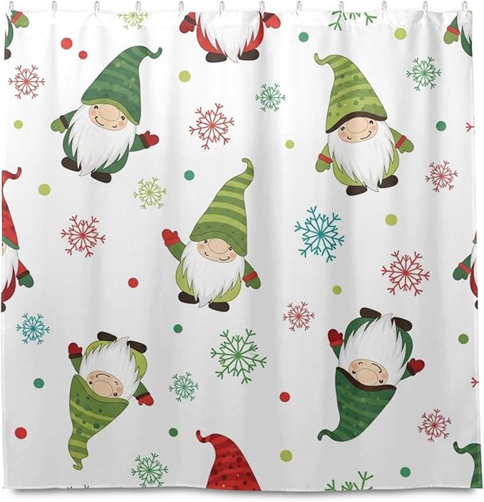Christmas Gnome White Shower Curtain Liner 72×72 inch for Bathroom Curtain Anti Mold Shower Curtain with Hooks Shower Accessories - Image 2