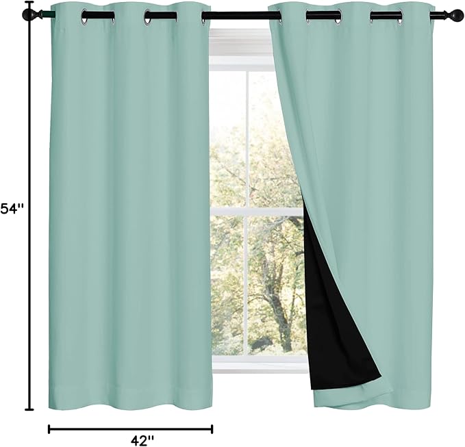 NICETOWN 100% Blackout Curtains 54 inches Long, Double-Deck Completely Blackout Window Treatment Thermal Insulated Lined Drapes for Small Window (Aqua Blue, 1 Pair, 42 inches Width Each Panel) - Image 9
