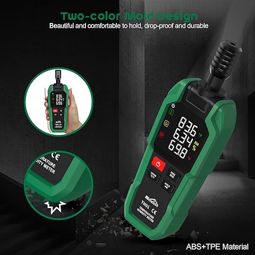 Temperature Humidity Meter, SQECH Digital Hygrometer with Ambient Thermometer,Dew Point,Wet Bulb,Flashlight,Max/Min,Data Hold,High Precision Psychrometer Monitor with Color Backlight for Home HVAC - Image 4