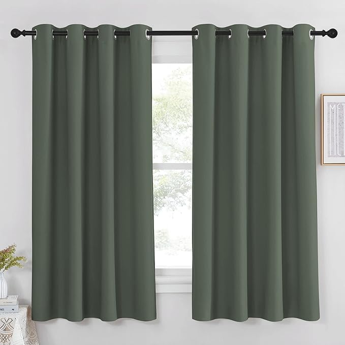 NICETOWN Blackout Curtain 63 inch Length - Grommet Sound Reducing Light Blocking Window Drapes Thermal Curtain for Bedroom/Living Room, Dark Mallard, W52 x L63, 1 Panel by NICETOWN