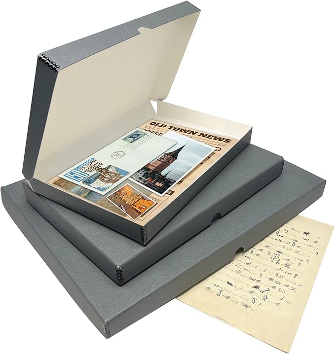 Lineco Folio Storage Box, Clamshell Design with Metal Edge. 13.5x19.5x1.75 Inches, Archival Boxboard, Preserve Photos, Cards, Magazines, Documents, Art, Ephemera, Family Records, Gray, Pack of 2 - Image 6
