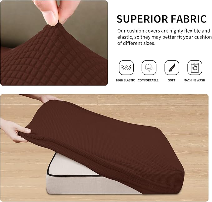 Easy-Going Stretch Individual Chair Couch Cushion Cover Sofa Cushion Furniture Protector Sofa slipcover Soft Flexibility with Elastic Bottom (3-Piece Sofa Cushion Cover, Coffee) - Image 5